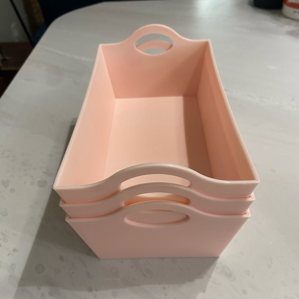 3 mini pink storage bins